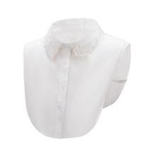 Gola falsa removível, elegante, bordado de renda, algodão branco