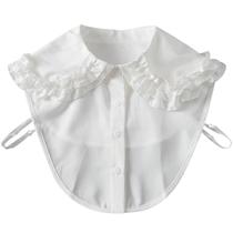 Gola falsa removível feminina, chiffon branco, borda com babados