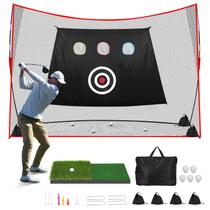 Golf Net Halunoty de 10 x 7 pés Heavy Duty com tapete de golfe de relva dupla Golf Net Halunoty de 10 x 7 pés Heavy Duty com tapete de golfe de relva dupla