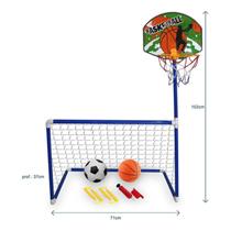 Golzinho Trave Futebol + Cesta Basquete 2 Bola Bomba Suporte - DM Toys