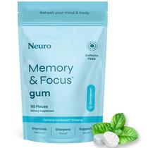 Goma Neuro Memory & Focus (90 peças) Descafeinado e sem açúcar com ginseng americano, L-teanina, vitamina B12 e vitamina B6 para agilidade mental Suplementos cerebrais para memória e foco Sabor de hortelã
