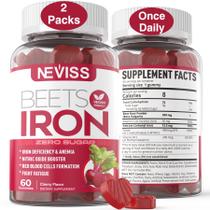 Gomas de ferro NEVISS, raiz de beterraba com ferro, metil B12, folato 120 ct