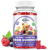 Gomas de suplemento de ferro para crianças com cálcio, zinco, multivitamínico infantil com gomas de ferro Suporte imunológico, gerador de sangue e suporte energético para deficiência de ferro, anemia, sabor misto de frutas vermelhas, 60 gomas