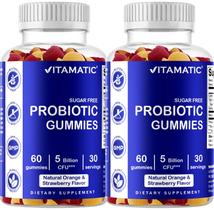 Gomas probióticas sem açúcar vitamático, 5 bilhões de CFUs, pacote com 2