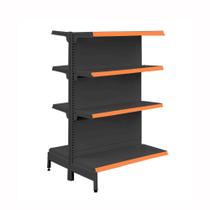 Gôndola Prateleira Preta Para Supermercado 4 Níveis 40x30 New Plus 1,40 Central Continuação pe Laranja - sa Gôndolas