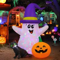 GOOSH Ghost inflável de Halloween de 1,5 m com gato preto e abóbora