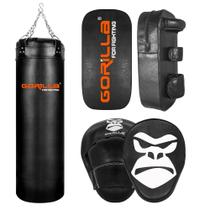 Gorilla Kit Saco Pancada Profissional 120 Cm + Aparador Chute + Manopla Foco Soco Boxe Muay Thai