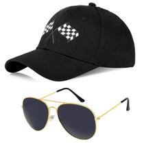 Gorra de béisbol de disfraz con gafas de sol estampado de banderas a cuadros
