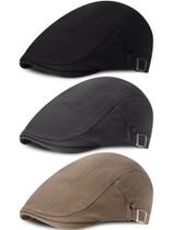 Gorra Plana SATINIOR Estilo Newsboy para Hombre 3 Piezas (Negra, Gris, Café)