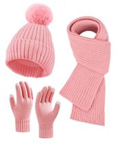 Gorro de inverno, cachecol, cachecol, conjunto de luvas Abitoncc para mulheres, rosa