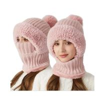 Gorro De Inverno Feminino 3 Em 1, Quente E À Prova De Vento, Com Cachecol E Máscara, Gorro Fashion
