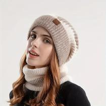Gorro De Inverno Feminino Bicolor Com Protetor De Orelha Em Veludo, Gorro Tricotado Acolchoado