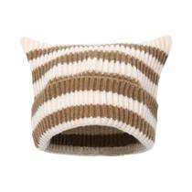 Gorro De Inverno Feminino Com Orelhas De Gato, Tricotado, Macio, Listrado, Estilo Moderno, Unissex, Gorro De Inverno Feminino Com Orelhas De Gato, Tricotado, Macio, Listrado, Estilo Moderno, Unissex,