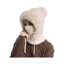 Gorro De Inverno Feminino Em Veludo Com Cachecol Integrado, Proteção Quente Para as Orelhas, 100%