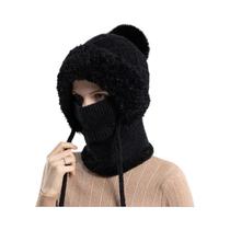 Gorro De Inverno Feminino Em Veludo Tricotado Com Proteção Para as Orelhas E Capuz Integrado