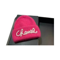 Gorro De Inverno Feminino Quente De Tricô Com Pérolas E Pelo De Coelho, Borda Dupla Dobrada,