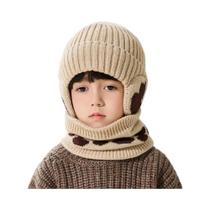 Gorro De Inverno Infantil Com Proteção Para as Orelhas, Cachecol Quente De Algodão, Macio,