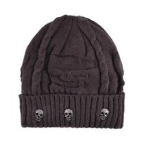 Gorro De Inverno Masculino Em Tricô Com Padrão De Caveira Em Metal, Gorro De Veludo Grosso
