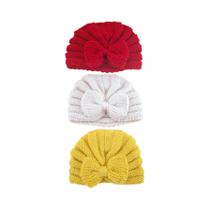 Gorro De Inverno Para Bebê 3 Peças Tricotado Quente Com Laço De Urso Cartoon Turbante Boné Para Gorro De Inverno Para Bebê 3 Peças Tricotado Quente Com Laço De Urso Cartoon Turbante Boné Para