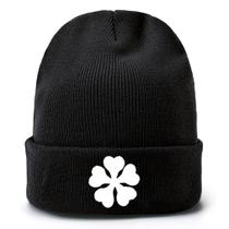 Gorro de inverno, preto, trevos, anime, tricotado, unissex