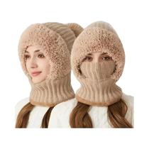 Gorro De Inverno Quente Com Forro De Lã E Protetores De Orelha, Conjunto 3 Em 1 Com Cachecol E