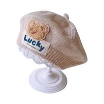 Gorro De Inverno Quente Para Meninas Bebês, Estilo Coreano, Com Flor Tricotada, Cor Sólida, Estilo