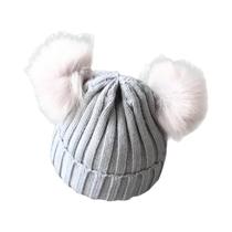 Gorro De Inverno Tricotado Para Bebê Com Pompom Fofo Quente Sólido Para Crianças Meninos E Meninas