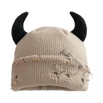 Gorro De Inverno Unissex Com Chifres De Diabo, Gorro De Lã Quente, Estilo Hip Hop Para Homens E