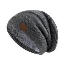 Gorro de Inverno Unissex com Forro de Pele - Gorro de Caveira Casual de Malha