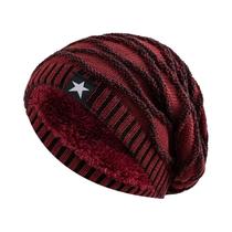 Gorro De Inverno Unissex Com Forro De Pelúcia, Quente, Tricotado, Com Decoração De Estrela De Cinco