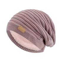 Gorro De Inverno Unissex Com Listras E Forro De Pelúcia, Chapéu Tricotado Quente Para Homens E