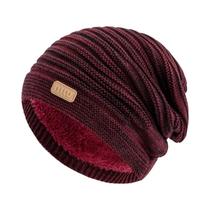 Gorro De Inverno Unissex Com Listras E Forro De Pelúcia, Chapéu Tricotado Quente Para Homens E