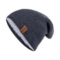Gorro De Inverno Unissex Forrado De Pele Tricotado Quente Sólido Gorro De Esqui Para Homens E