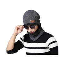 Gorro De Inverno Unissex Tricotado Com Cachecol De Lã E Máscara Balaclava