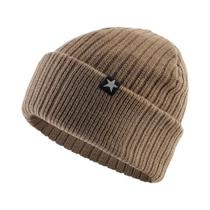 Gorro De Lã De Malha Quente Masculino Cor Sólida Dupla Camada Grossa Inverno Crânios Boné De Esqui