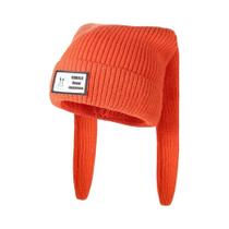 Gorro De Lã De Orelhas Longas Feito À Mão Coreano Em Cor Sólida Quente Para Outono Inverno