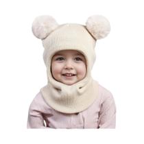 Gorro De Lã Infantil (3-12 Anos) Para Outono/Inverno Com Protetor De Orelha E Duas Bolas, Cor