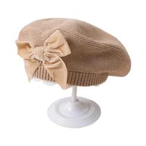 Gorro De Malha Quente Com Laço Para Meninas Bebê, Confortável E Macio, Boné De Outono E Inverno Para