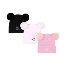 Gorro De Malha Quente Para Crianças Com Duplo Pom Pom E Coração Bordado, 0-6 Anos, Meninos E