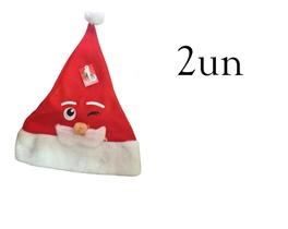 Gorro de natal de pelúcia com carinha de papai Noel- Kit 2un