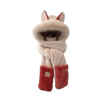 Gorro De Pelúcia Quente Com Proteção Para as Orelhas De Raposa, Cachecol Integrado, Estiloso Para O