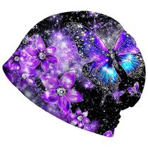 Gorro desleixado Amasnay, roxo, floral, borboleta, algodão Gorro desleixado Amasnay, roxo, floral, borboleta, algodão