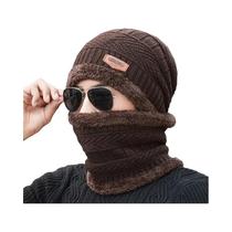 Gorro E Cachecol De Inverno Para Homens E Mulheres, Acolchoado E Quente, Touca De Lã Tricotada Para