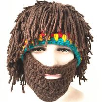 Gorro estilo rasta com barba para adultos, lã feita à mão
