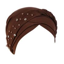 Gorro feminino Beading Índia Muçulmano Ruffle Cancer Chemo Beanie Turbante Wrap Cap Gorro feminino Beading Índia Muçulmano Ruffle Cancer Chemo Beanie Turbante Wrap Cap
