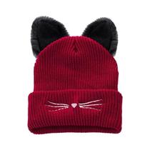 Gorro feminino com orelha de gato fofo, chapéus quentes de inverno para mulheres Gorro feminino com orelha de gato fofo, chapéus quentes de inverno para mulheres