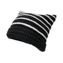 Gorro Feminino Com Orelhas De Gato Y2K Listrado De Tricô Quente De Inverno Solto Feito À Mão Estilo