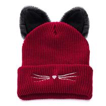 Gorro feminino Da Moda Com Orelhas De Gato Malha Acrílica Gorro feminino Da Moda Com Orelhas De Gato Malha Acrílica