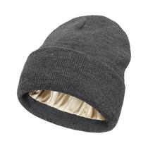 Gorro Feminino De Inverno Antiestático Forrado Em Cetim, Touca De Malha De 2 Camadas, Boné De Seda