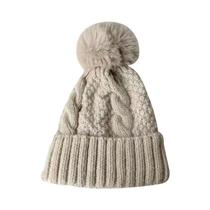 Gorro Feminino De Inverno Grosso De Pelúcia Com Pompom De Pele Cor Sólida Quente Para Esqui E Neve
